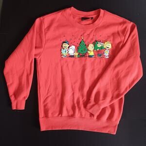Peanuts Charlie Brown Snoopy Christmas Women's Small Fleece Red Sweatshirt